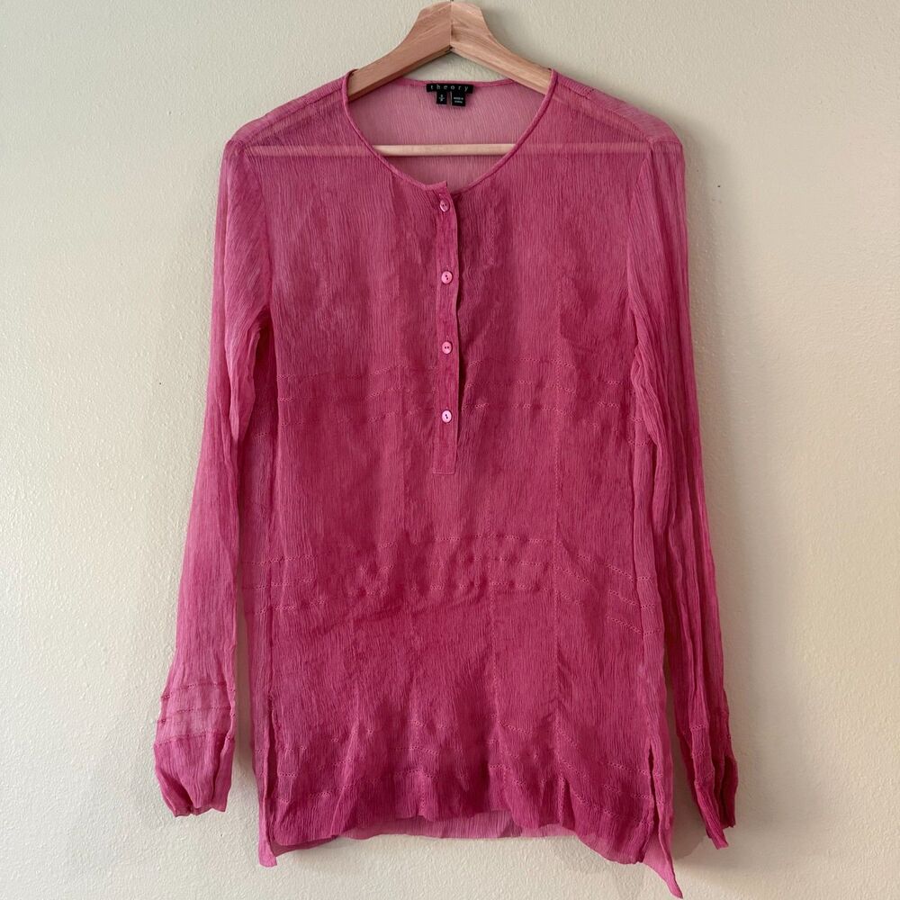 Theory Women's Pink Sheer 100% Silk Long Sleeve Tunic S